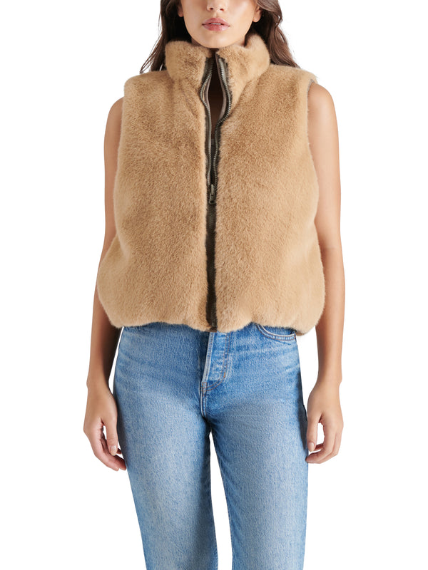 Brady Reversible Fur Puffer Vest Grey