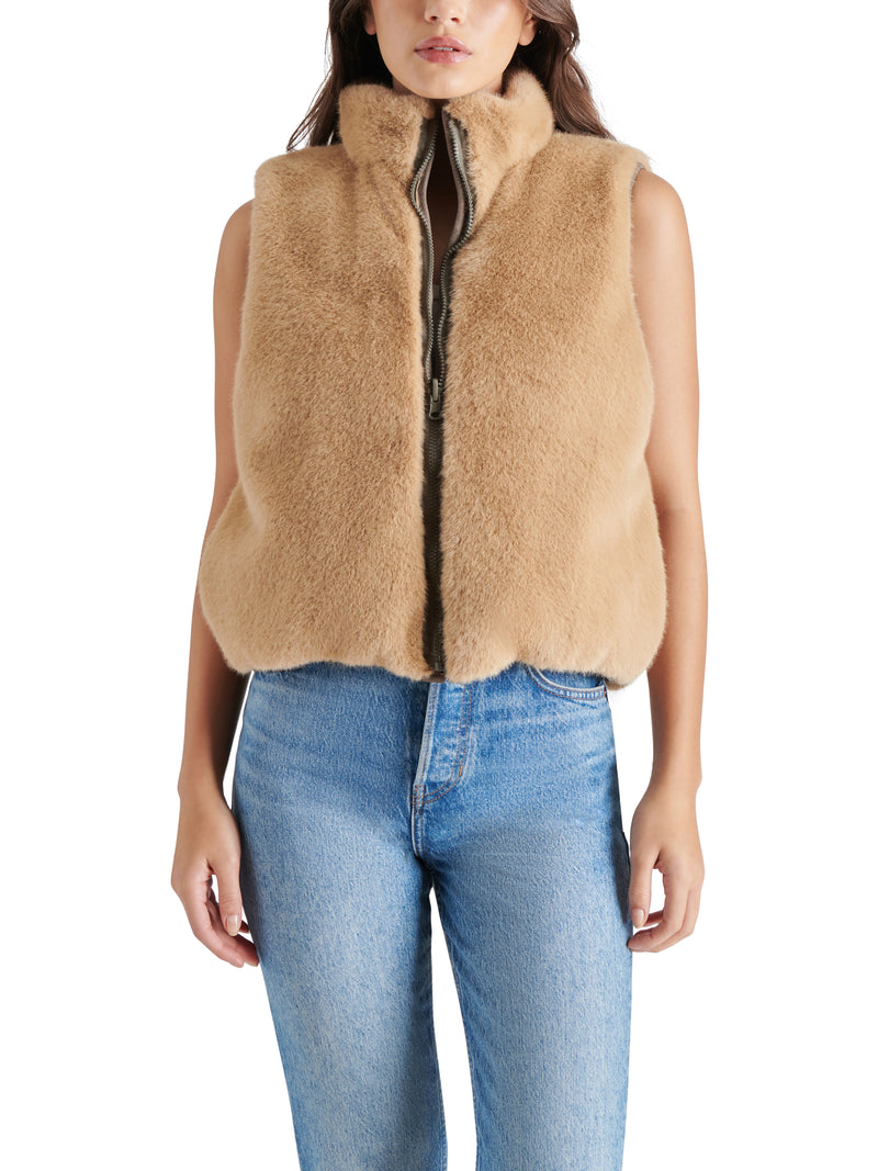 Brady Reversible Fur Puffer Vest Grey