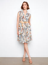 Floral Printed Cap Sleeve Straw Belt Dress Bella