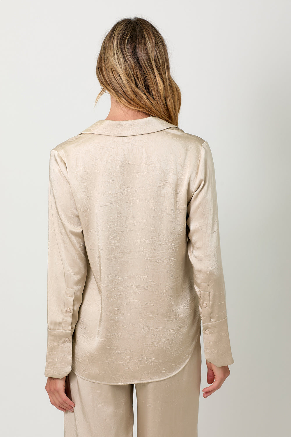 French Cuff Hammered Satin Blouse Sand