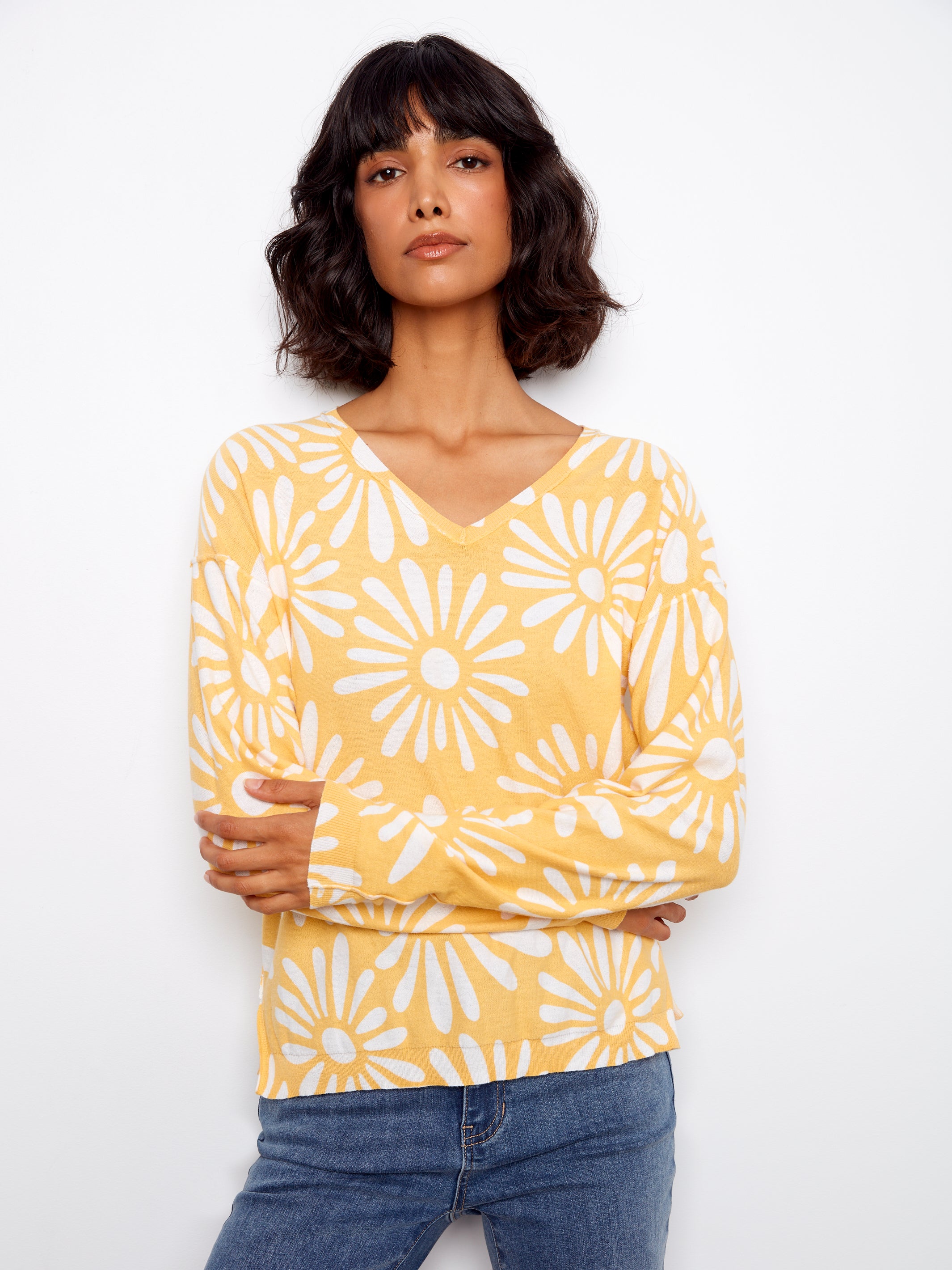 Reversible Printed Vneck Sweater Sunkiss