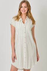 Frayed Edge Stripe Shirt Dress Oatmeal + Mint