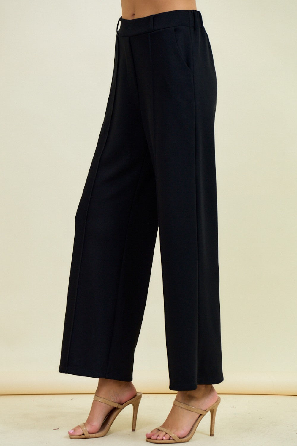 Modal Pintuck Wide Leg Pants Black