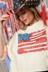 Thread Stripes Vintage USA Flag Crop Tee Cream