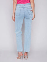 Embroidered Stemmed Floral Denim Jeans Bleach Blue