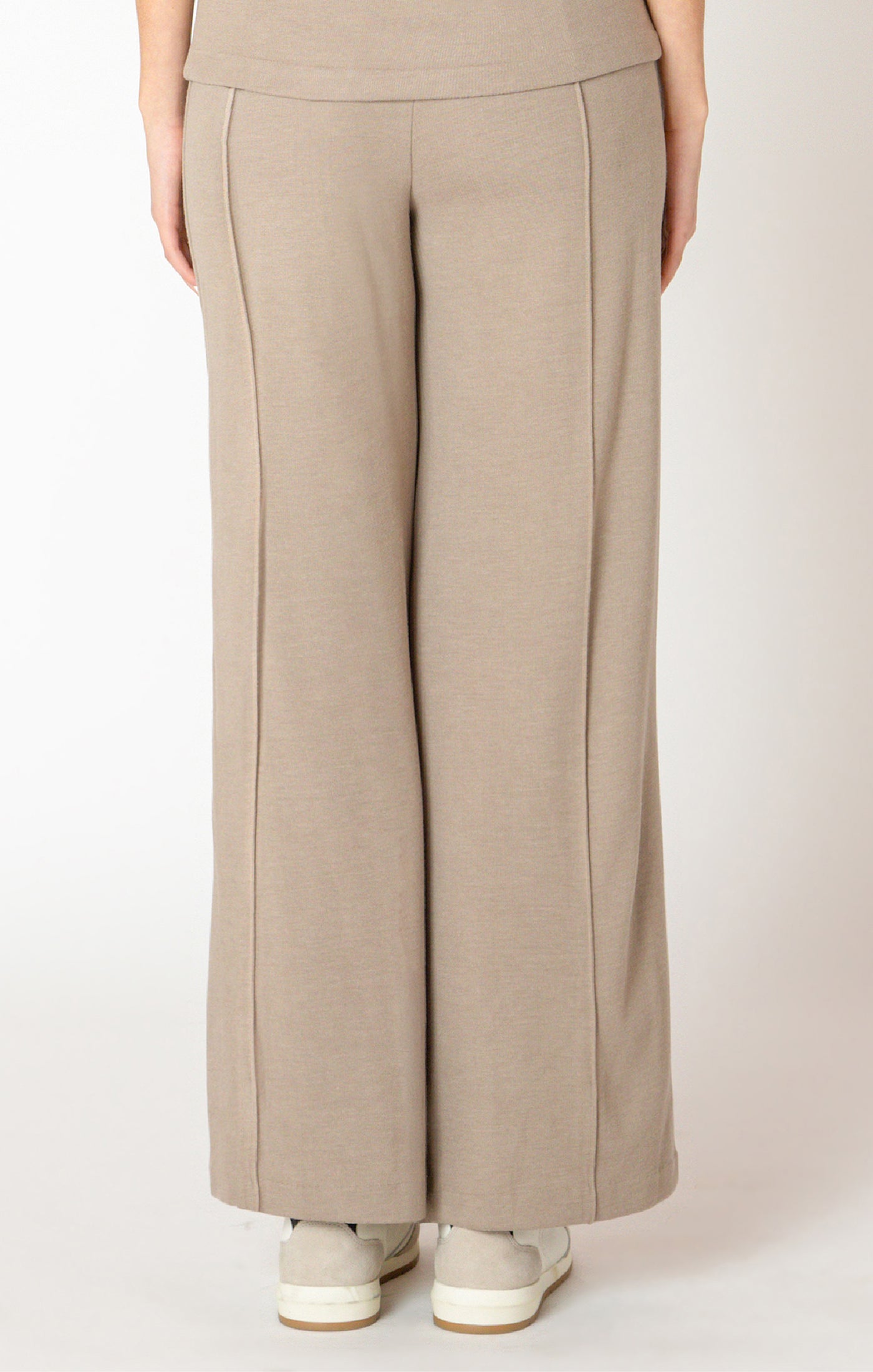 Wide Leg Seam Detail Pants Almond