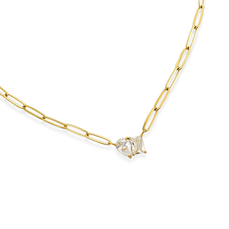 Water Resistant Teardrop Baguette Stone Paperclip Necklace