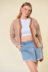 Colorblock Stripe Button Down Cardi Caramel Mix