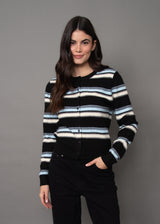 Iolanta Stripe Crew Neck Cardigan Black