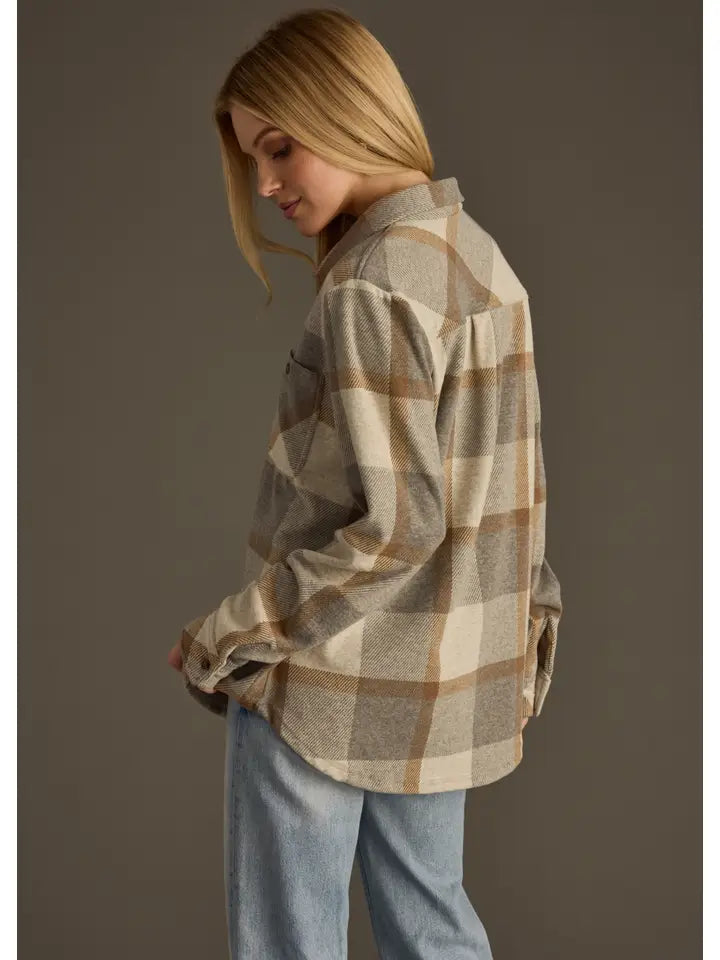 Button Up Plaid Shirt Gray + Mocha
