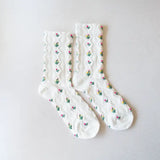 Romantic Floral Casual Socks White