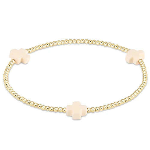 Signature Cross Small Gold Pattern 2mm Bead Bracelet Off White