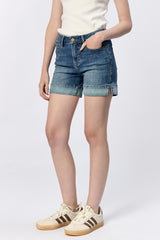 Julian Mid High Rise Contrast Clean Hem Shorts Lagoon