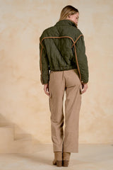 Contrast Piping Detail Quilted Jacket Olive