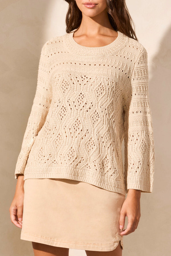 3/4 Bell Sleeve Open Cable Knit Sweater Safari