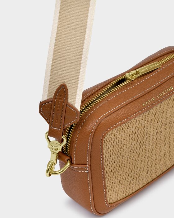 Avery Raffia Small Crossbody Bag Cognac