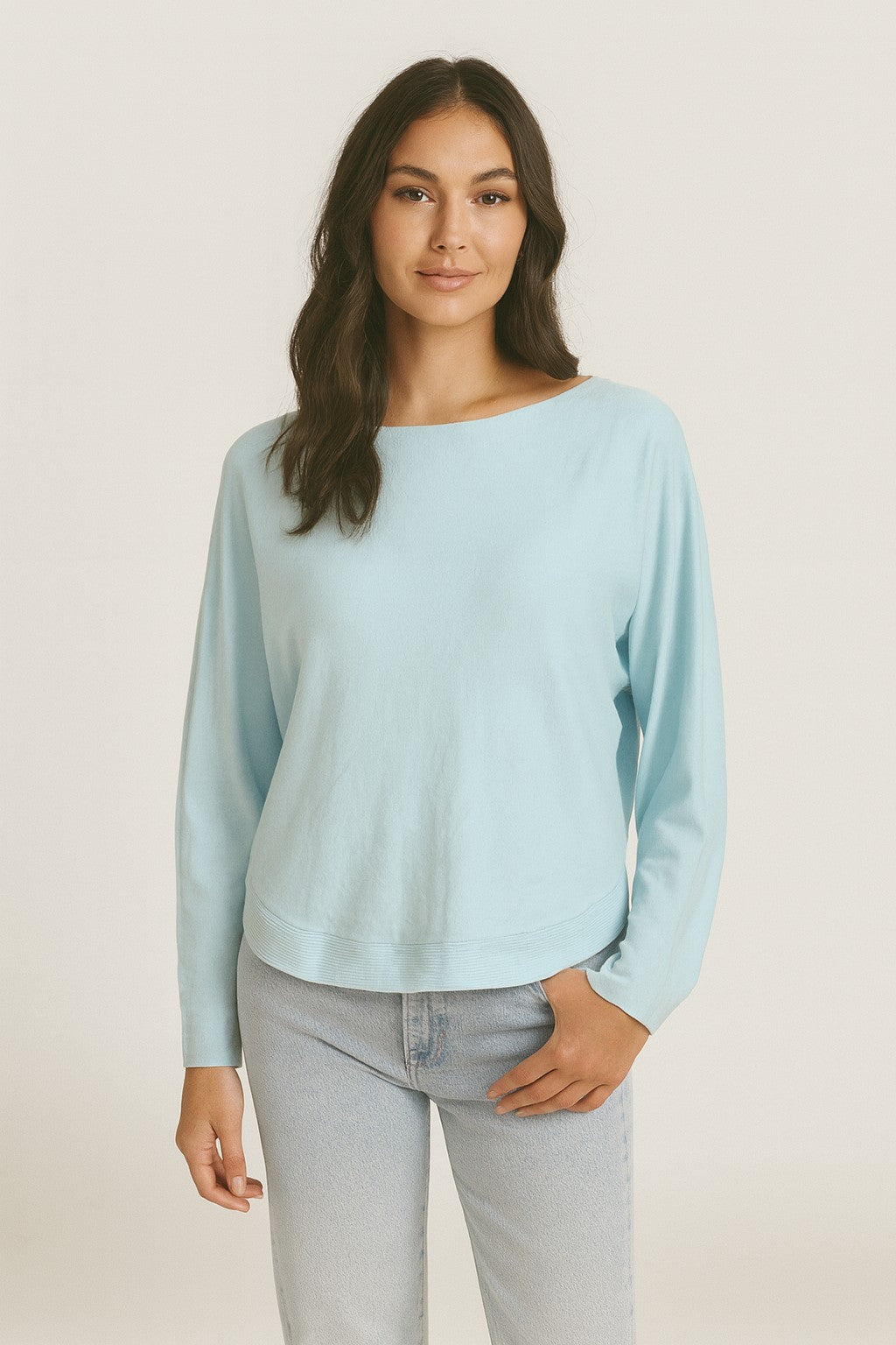 Rounded Hem Pullover Sweater Heather Ice Blue