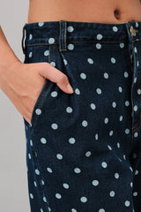 Polka Dot Straight Leg Denim Pants Denim White