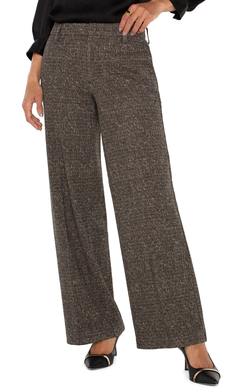 Kelsey 31" Wide Leg Printed Trouser Black + Tan Herringbone