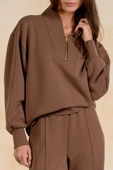 3/4 Zip Collarless Pullover Light Brown