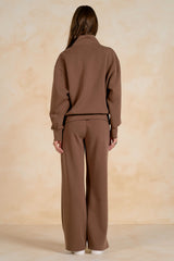 3/4 Zip Collarless Pullover Light Brown