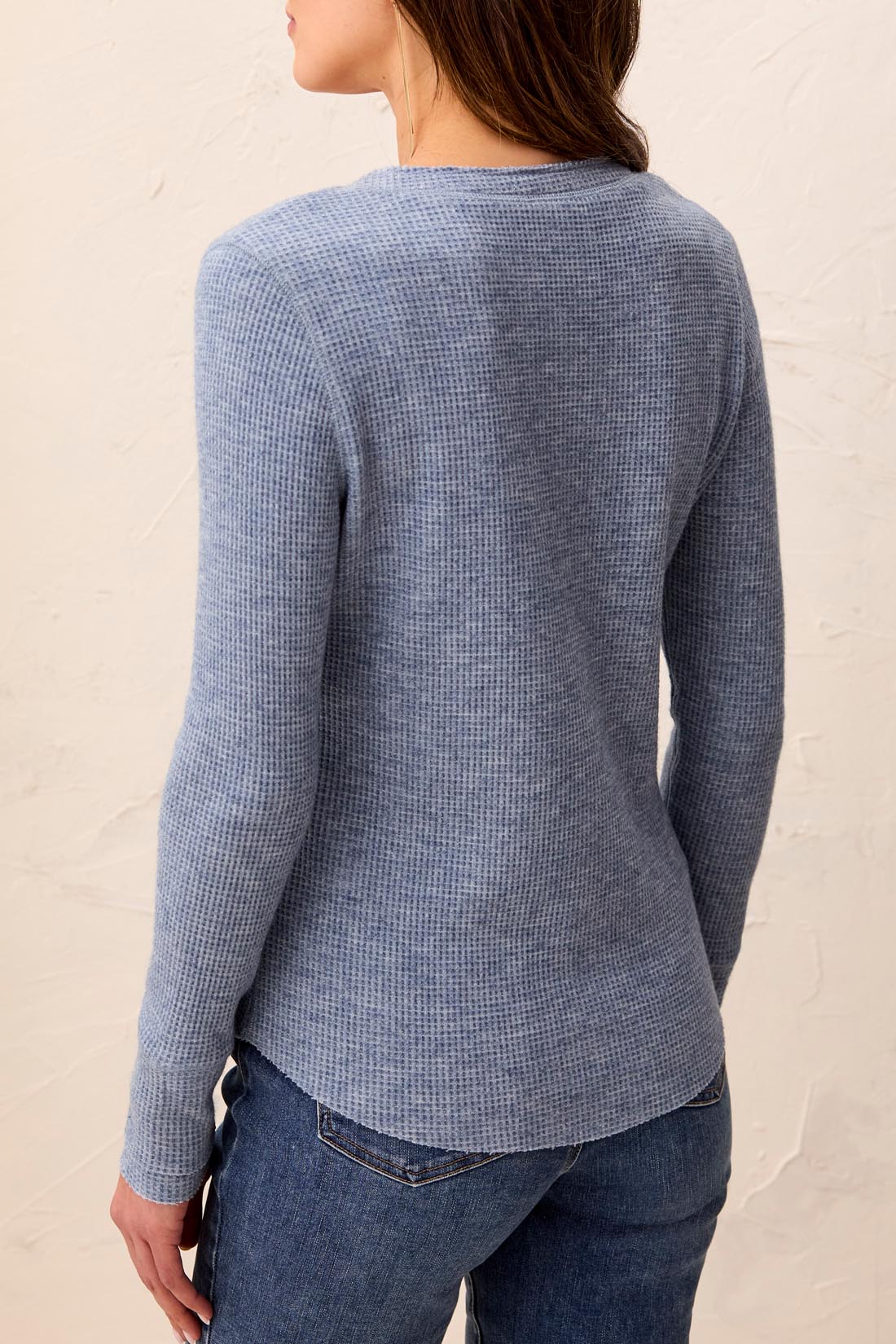 Button Detail Henley Long Sleeve Top Heather Denim