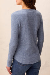 Button Detail Henley Long Sleeve Top Heather Denim
