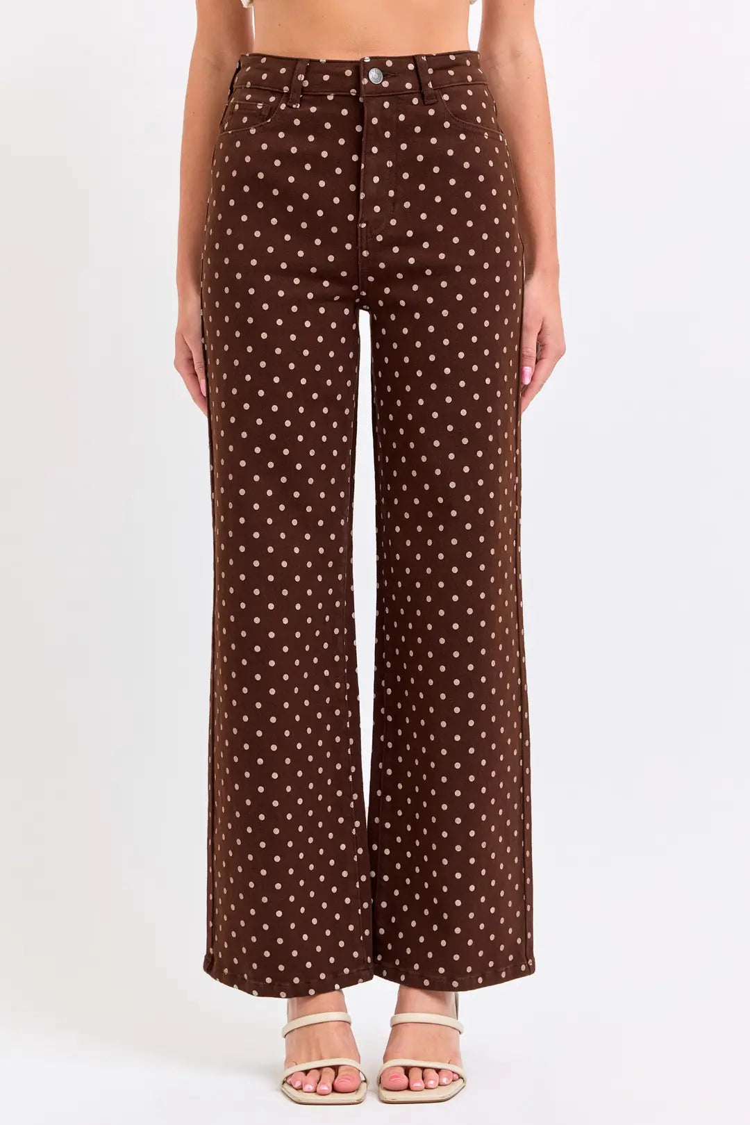 Polka Dot High Rise Wide Leg Pants Brown