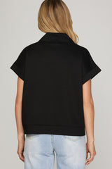 Drop Shoulder Half Zip Top Black
