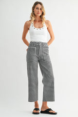 High Rise Utility Wide Leg Jean Black Gingham