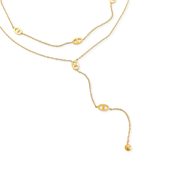 Delicate Lariat Mariner Links 18k Gold Plated WR Necklace