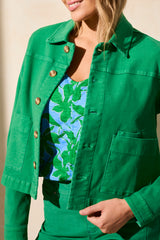Cotton Stretch Horn Button Jacket Kelly