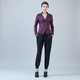 Classic Leather Knit Moto Jacket Plum
