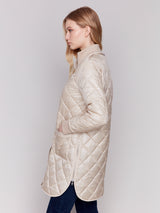 Leather Trim Reversible Quilted Puffer Jacket Champagne