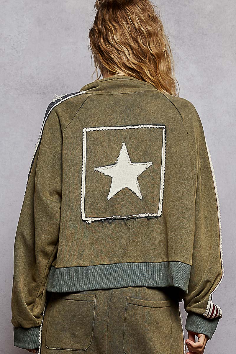 Star Patch French Terry Jacket Vintage Moss