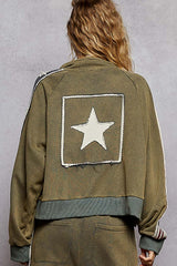 Star Patch French Terry Jacket Vintage Moss
