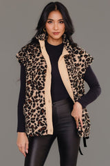 Nelle Fleece High Collar Vest Leopard