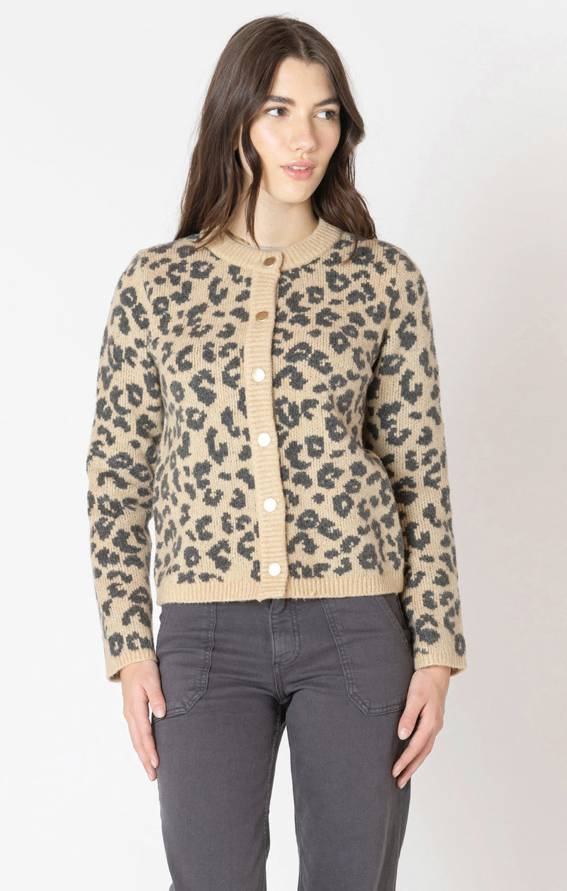 Crewneck Printed Button Down Cardi Leopard