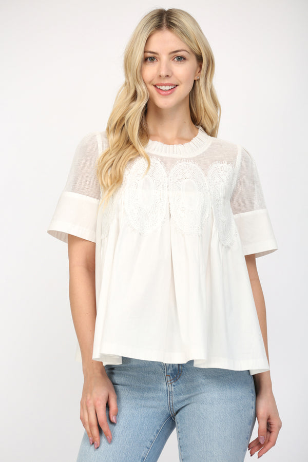 Mesh Combo Lace Applique Top