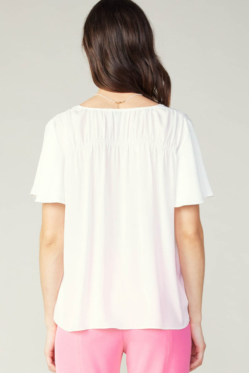 Vneck Flutter Sleeve Top Off White