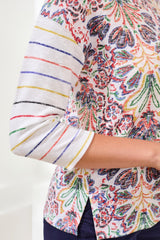 3/4 Sleeve Crew Neck Printed Top Coral Red