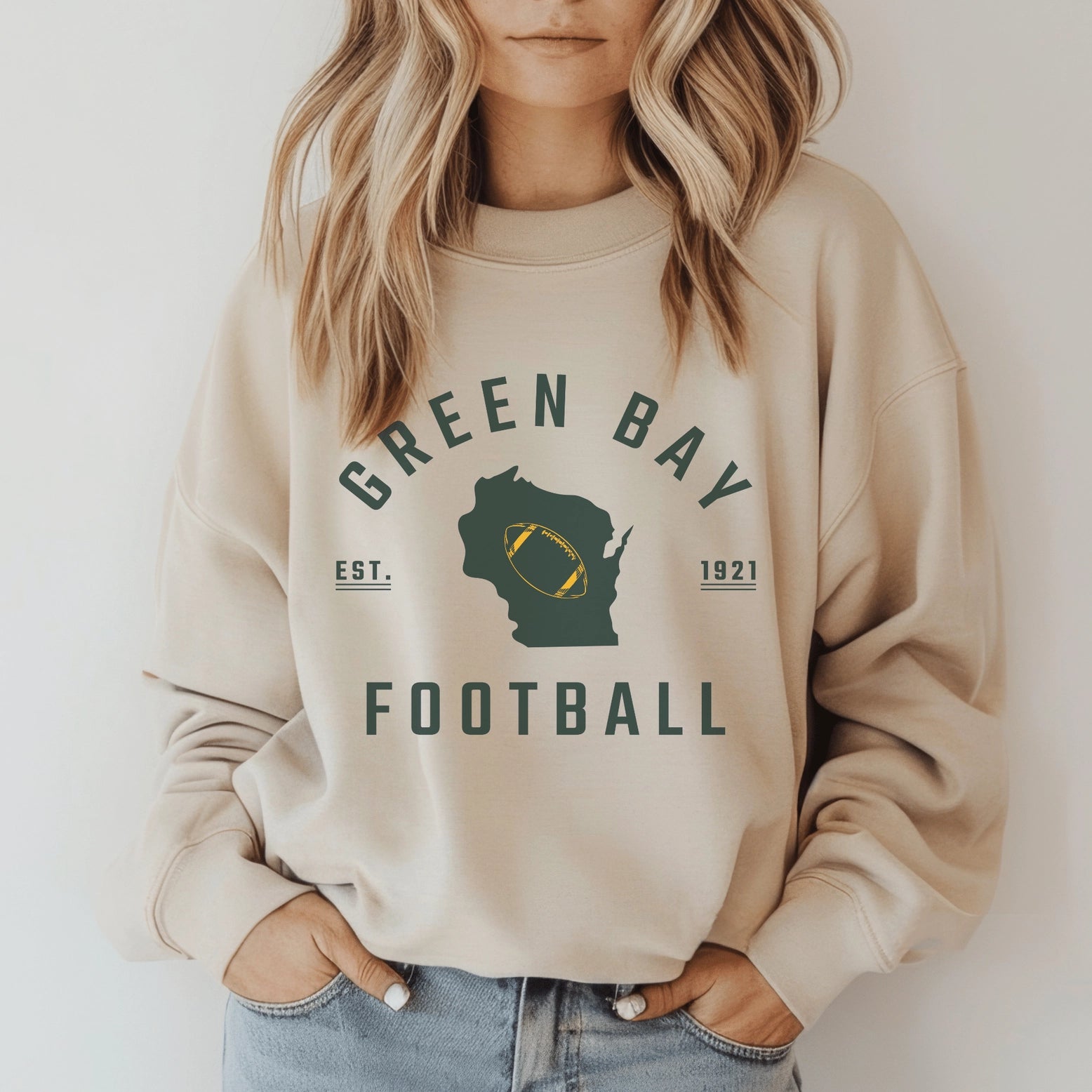 Green Bay Football Crew Sweatshirt Sand