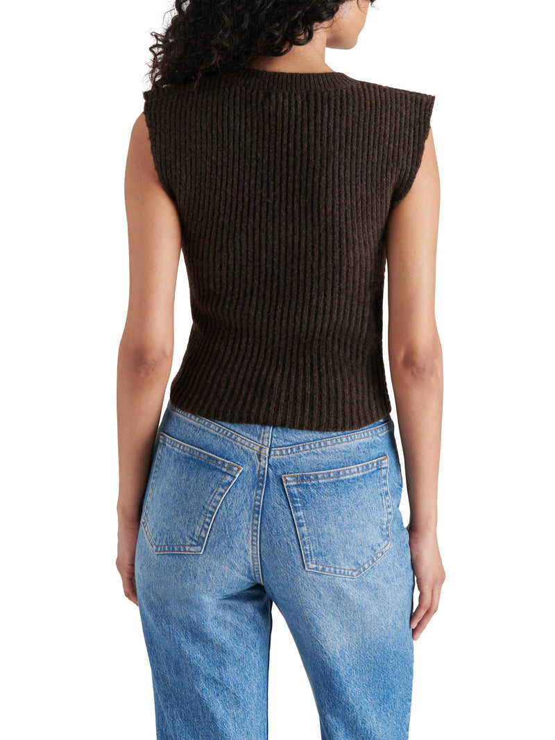 Jaylin Asymmetric Hem Rib Sweater Tank Chestnut