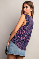 Speckle Print Sleeveless Pleat Shoulder Top Hot Pink