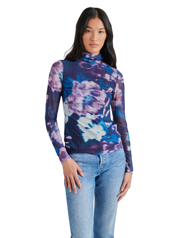 Fiona Printed Mesh Long Sleeve Top Medieval Blue