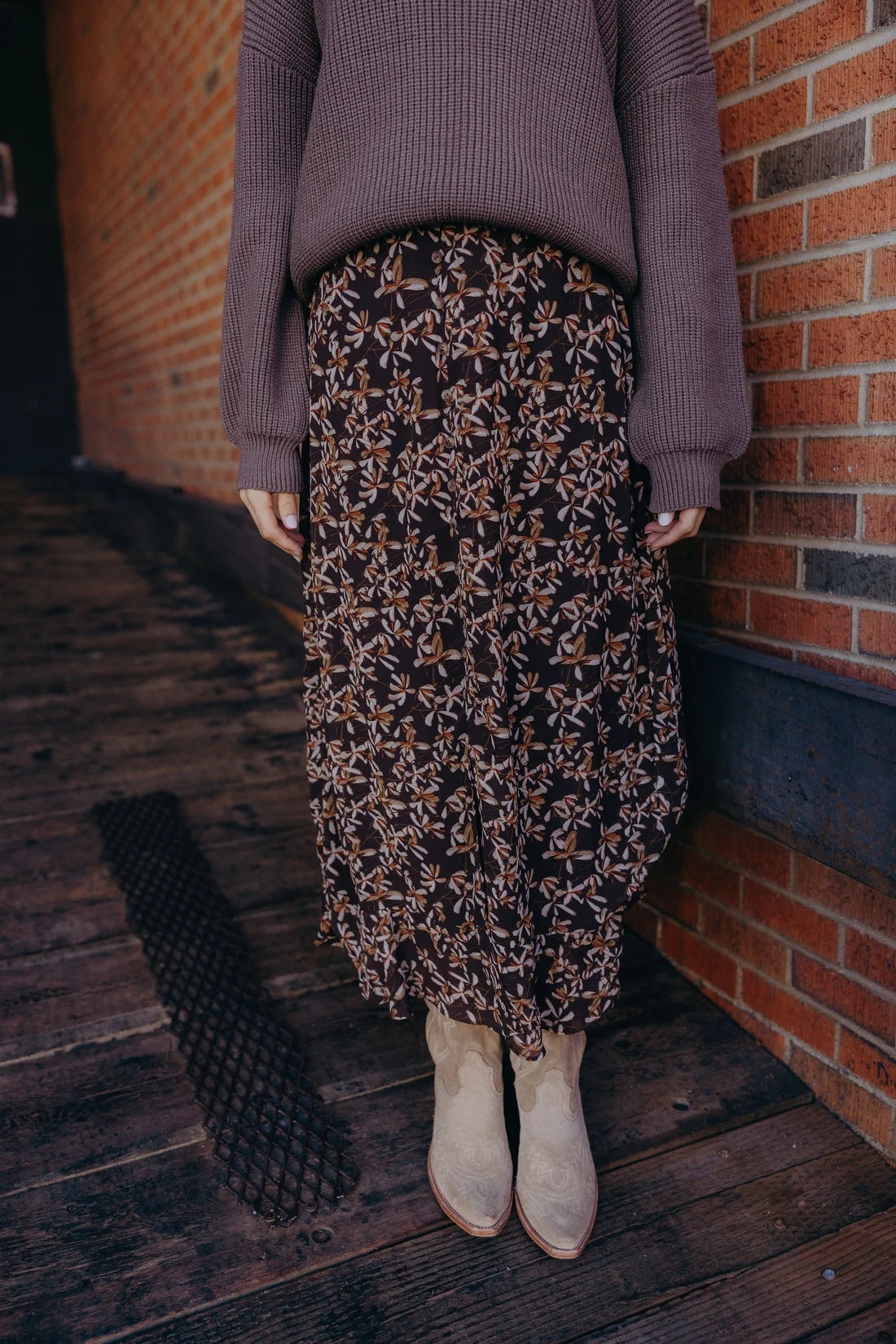 Slit Front Printed Maxi Skirt Butterscotch