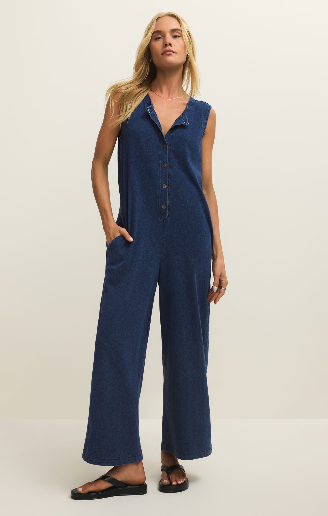 Fiona Jersey Denim Jumpsuit Indigo