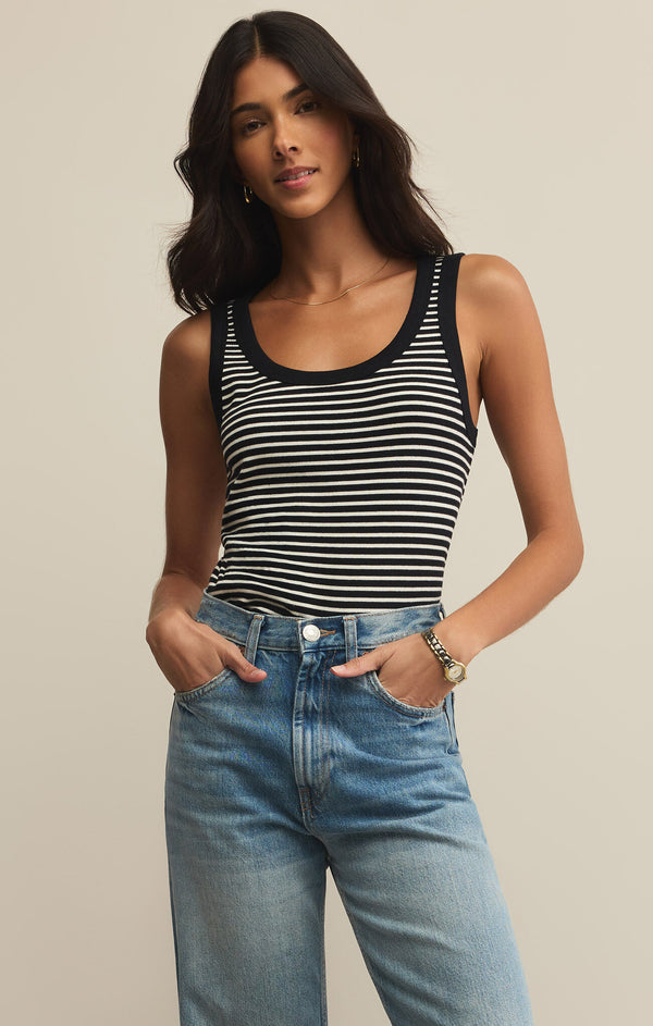 Elin Striped Rib Tank Black