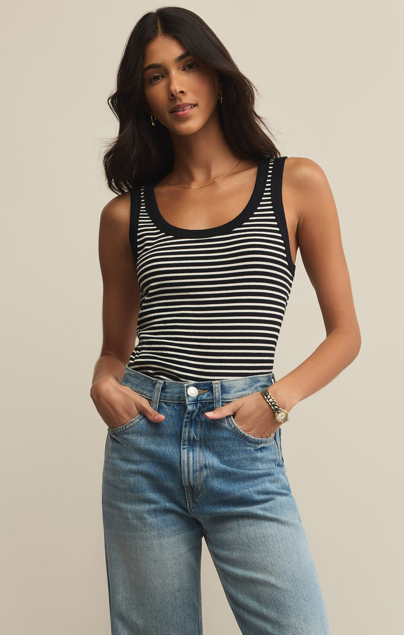 Elin Striped Rib Tank Black