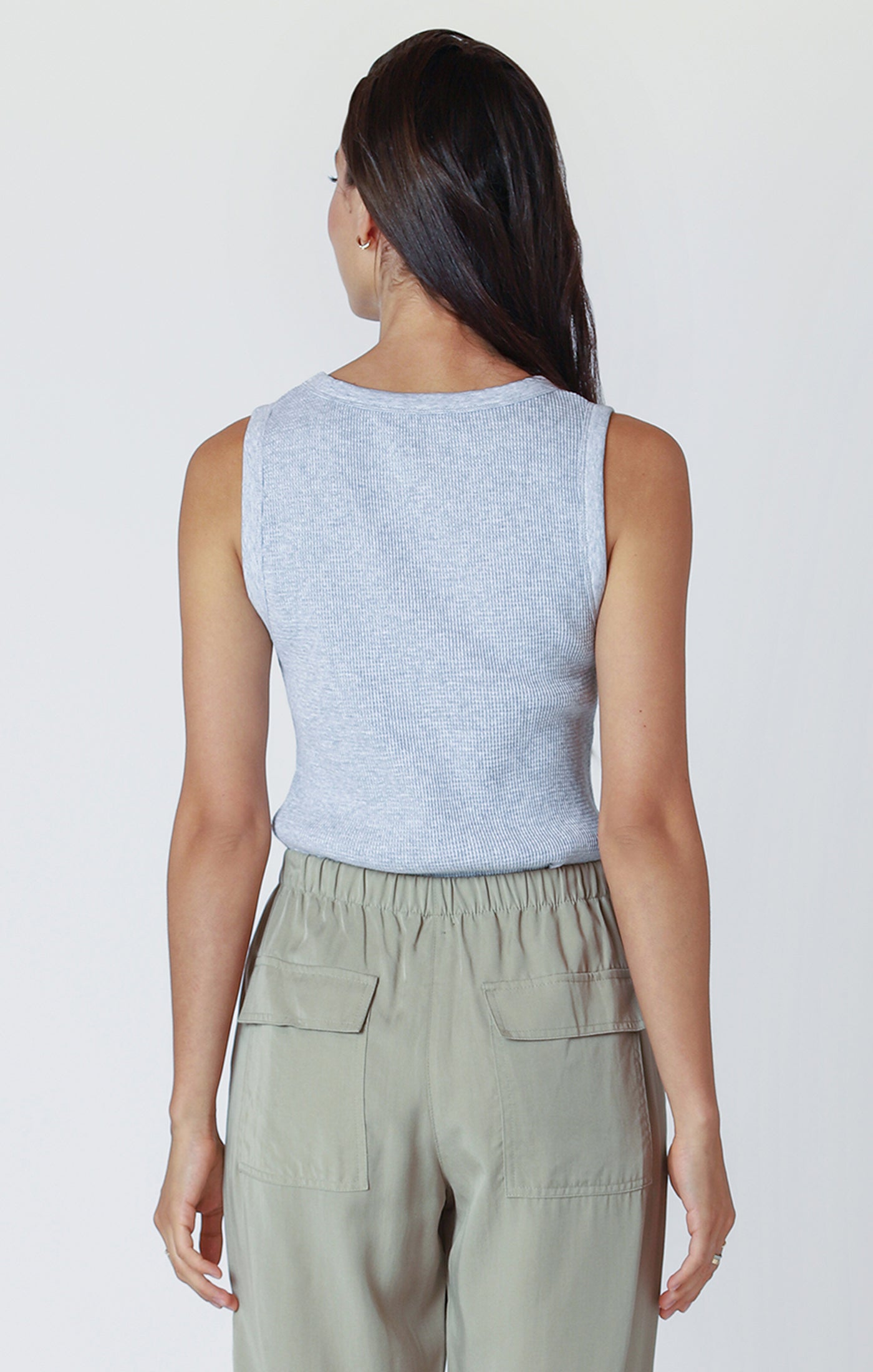 Waffle Knit Lettuce Hem Tank Light Heather Grey